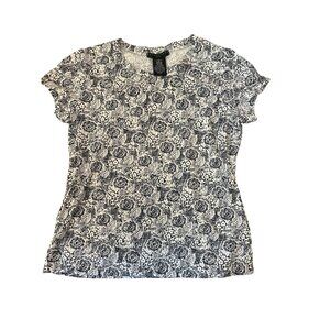 Apostrophe Womens Petite Floral Top L Navy/White Nylon/Spandex Cottage Career